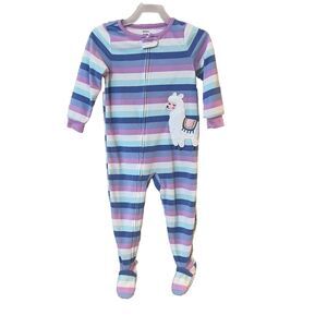 Carters Girls Fleece Footed Pajamas 3T Long Sleeve ZipUp Pink Blue Stripes Lamb